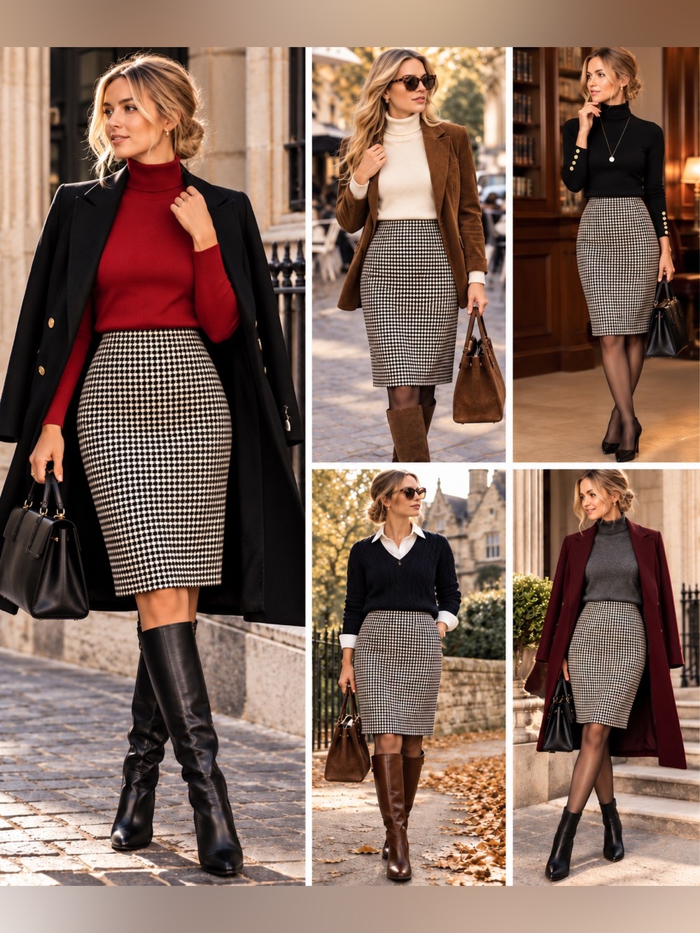 Lauren Ralph Lauren Black and White Houndstooth Pencil Skirt